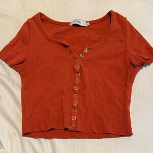 Adika Rust Button-Up Crop Top